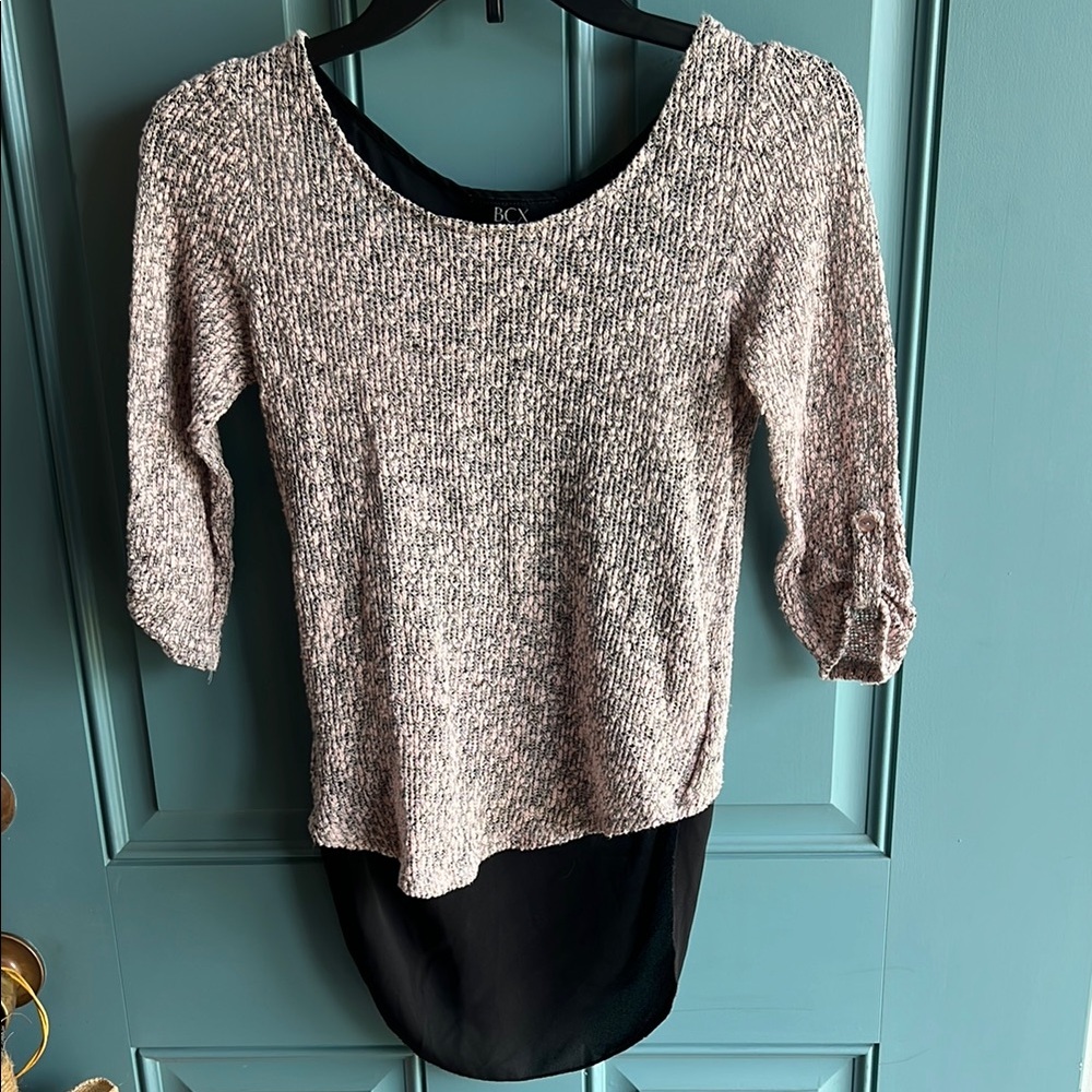 BCX Textured Knit Top with Black Layer